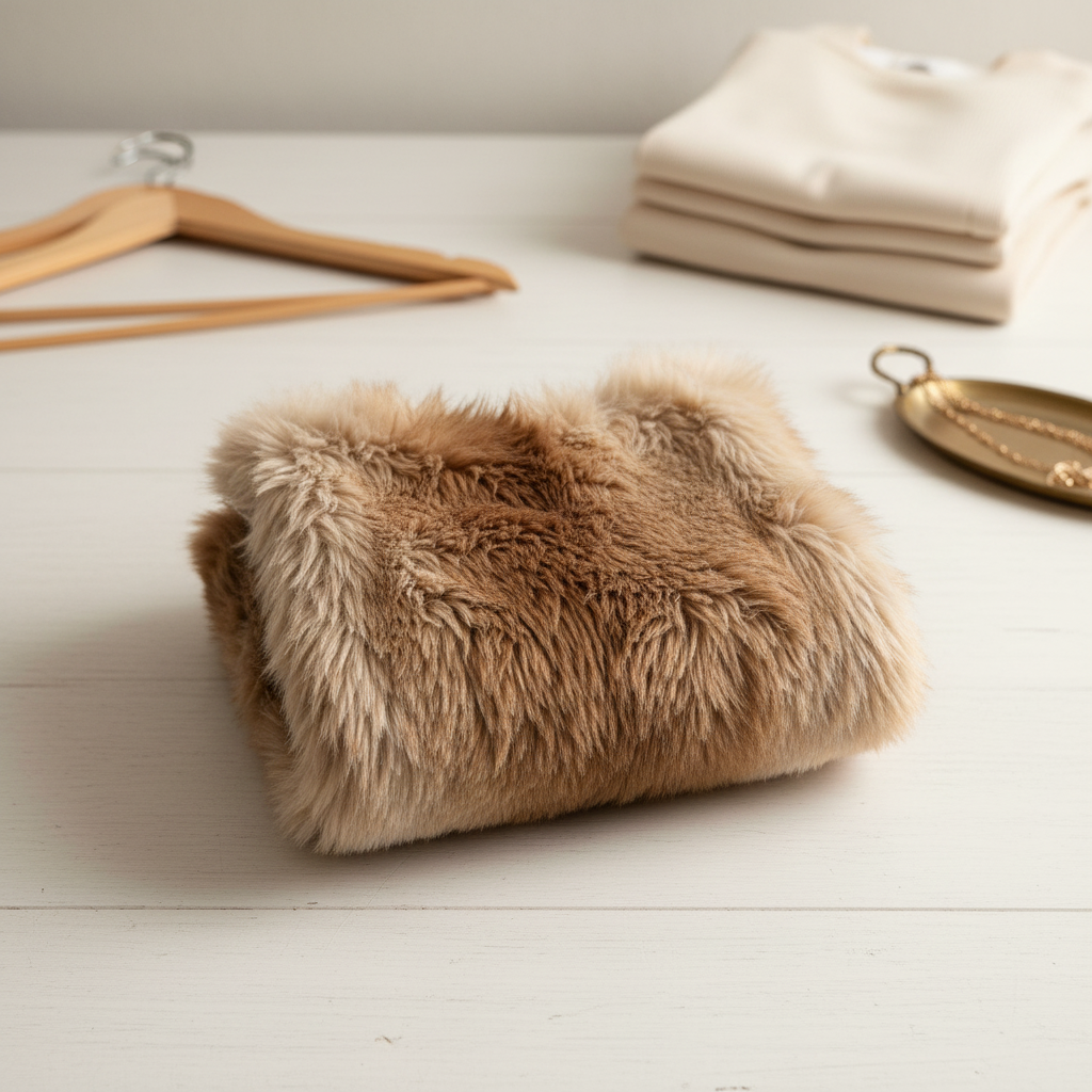 Zambesi faux fur vest in size 14, folded and styled as a fashionable jacket, showcasing soft, plush fur material.