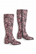 Floral paisley boots flat lay on white background
