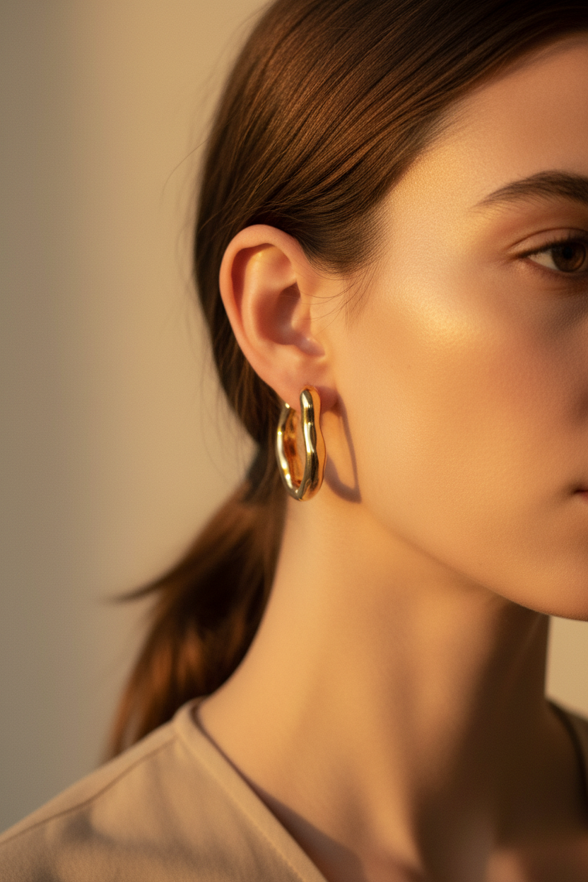 Lifestyle model wearing earrings