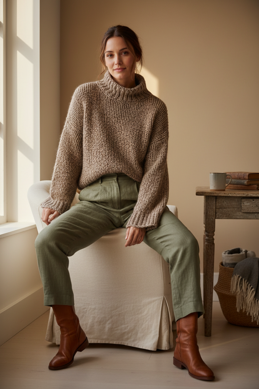 Model in Chunky Knit Sweater