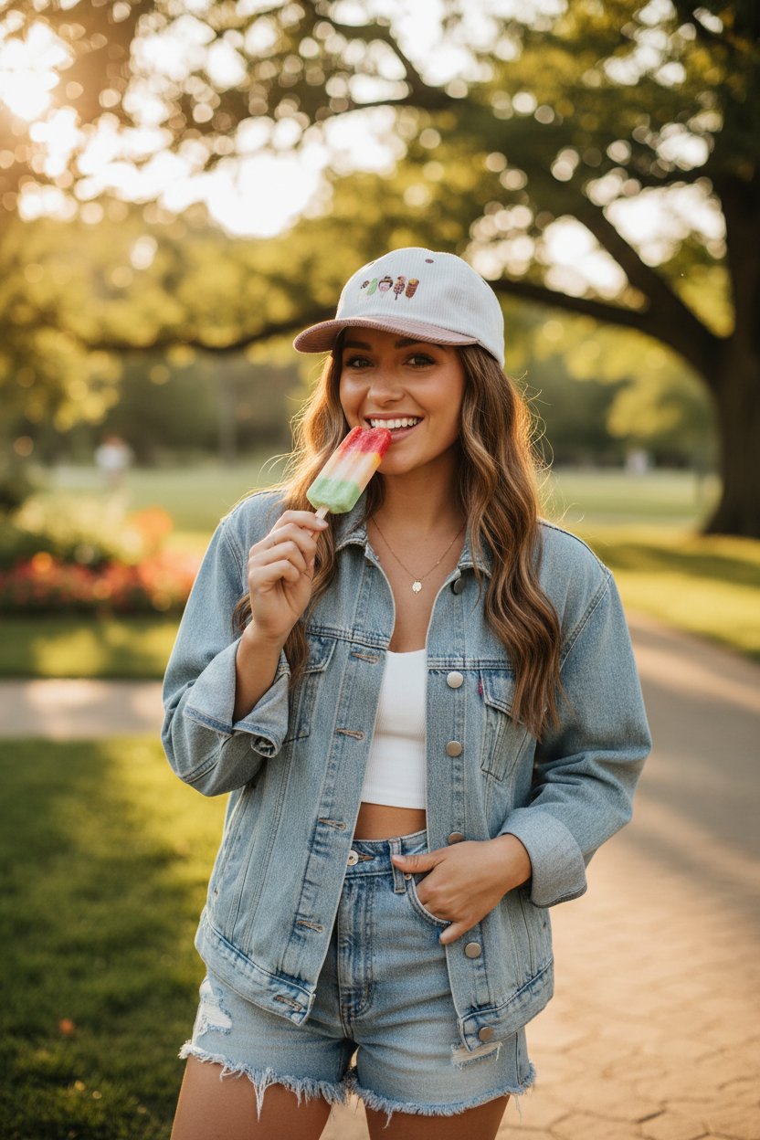 Model wearing popsicle cap