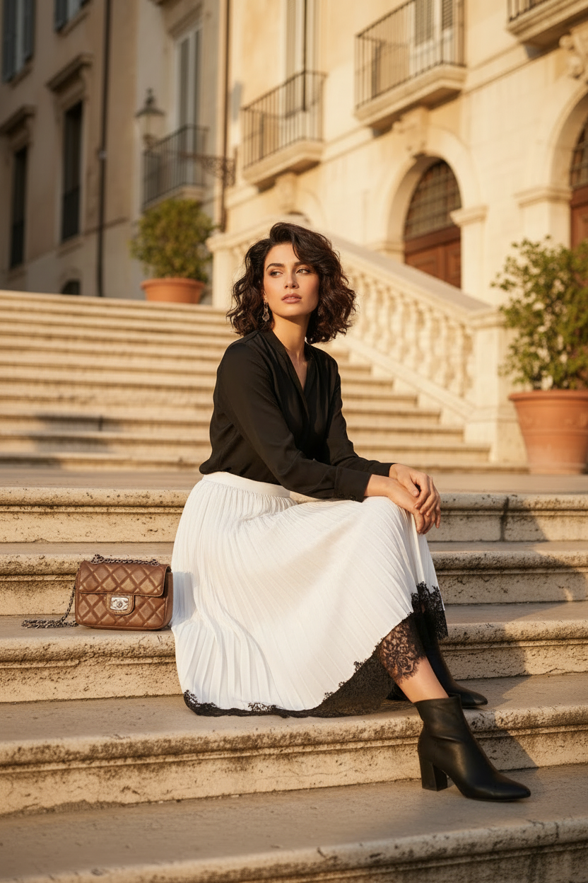 White Velvet Skirt Golden Hour